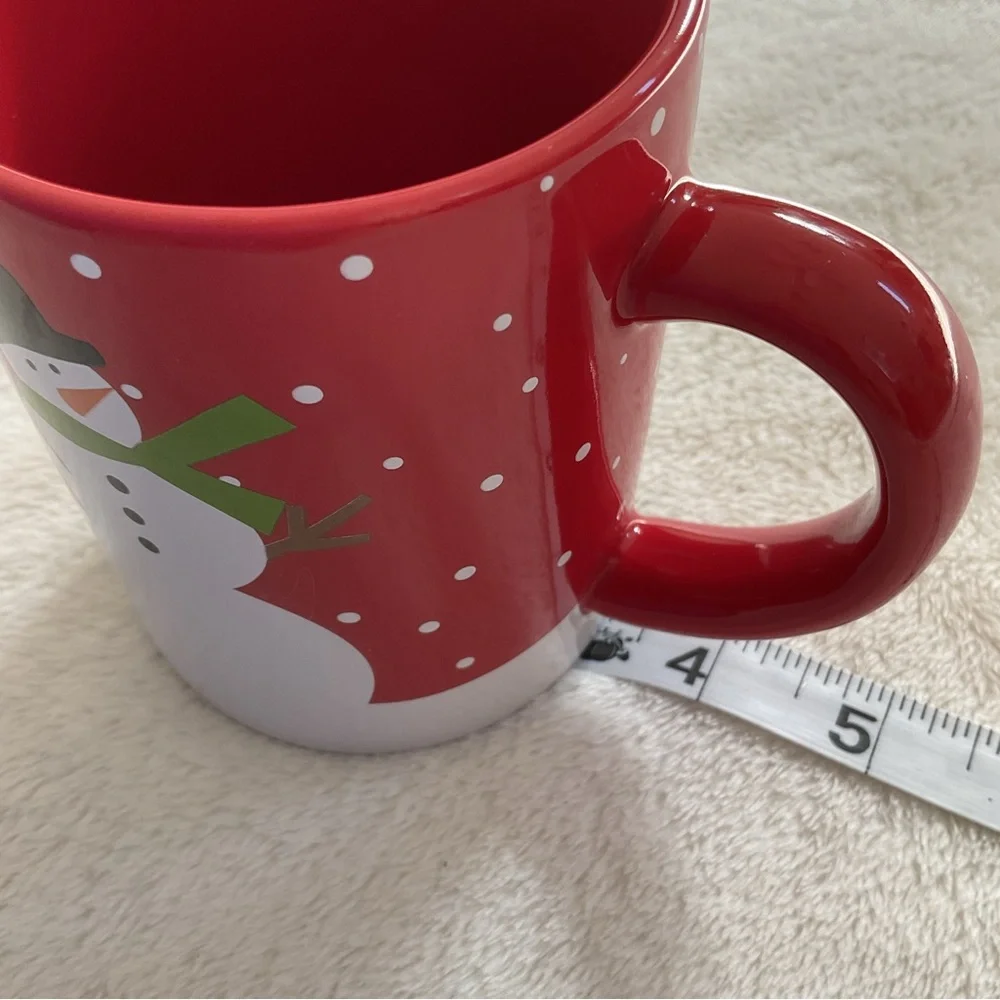 Crate & Barrel Winter Snowman Mug | Holiday Coffee Cocoa Cup Red White
